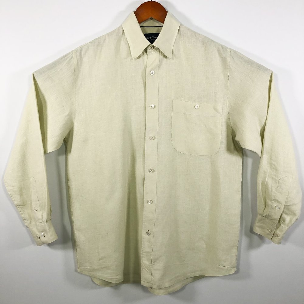 Indigo Palms Cream Woven Linen Long Sleeve Shirt M - Picture 1 of 8
